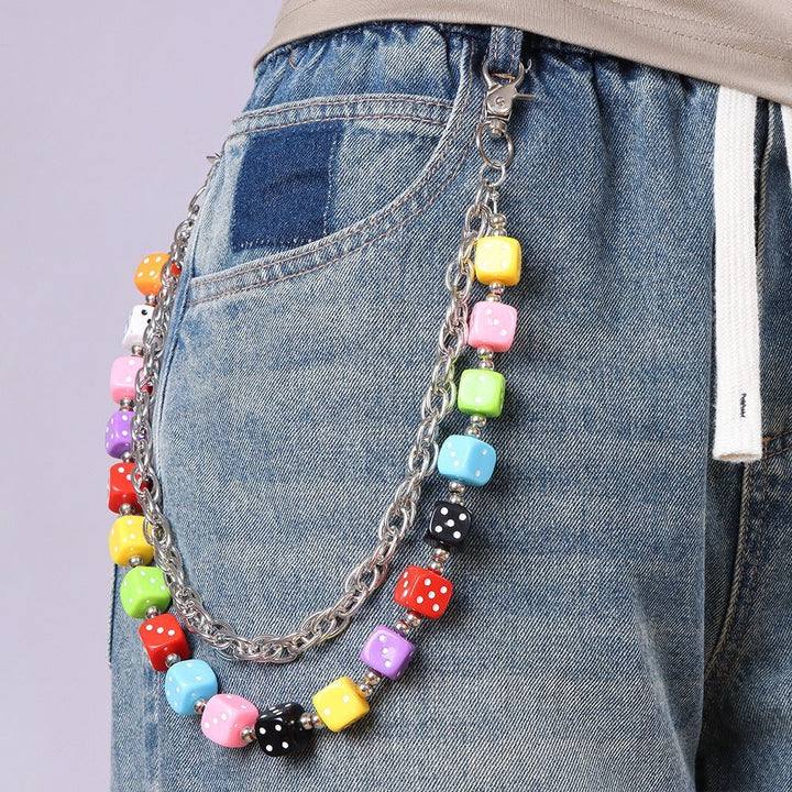 Women's colorful cubes chain bracelet, playful vibrant design, unique fashion accessory with alloy lobster clasp.