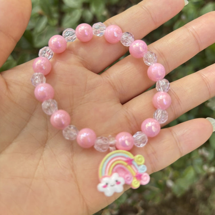 Women's elegant elephant charm bracelet, multi-colored glass beads, elastic fit, stylish and delicate.