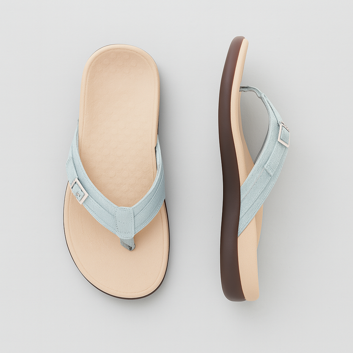 Orthopedic women's flip-flops, providing arch support & comfort for daily walking, foot pain relief.