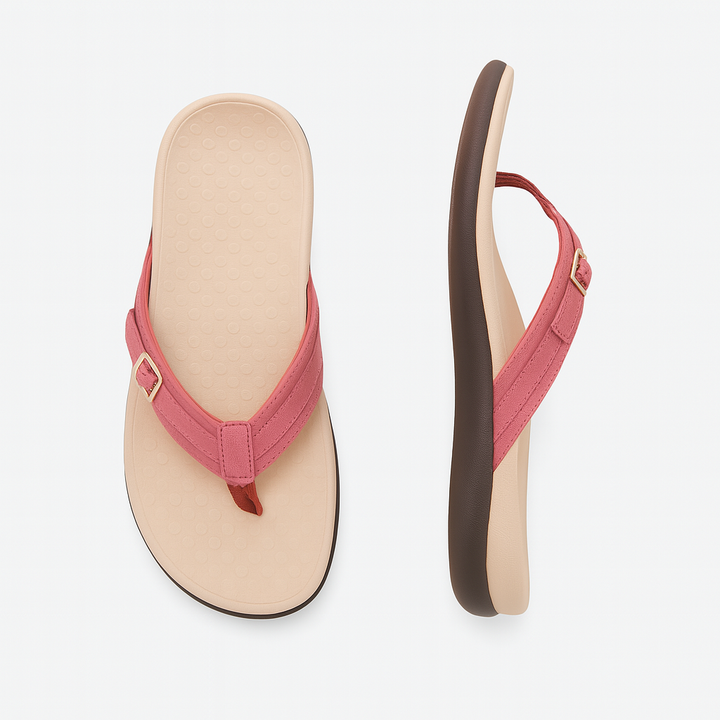 Open-toe women's comfort flip-flops, featuring arch support for pain relief & everyday casual wear.