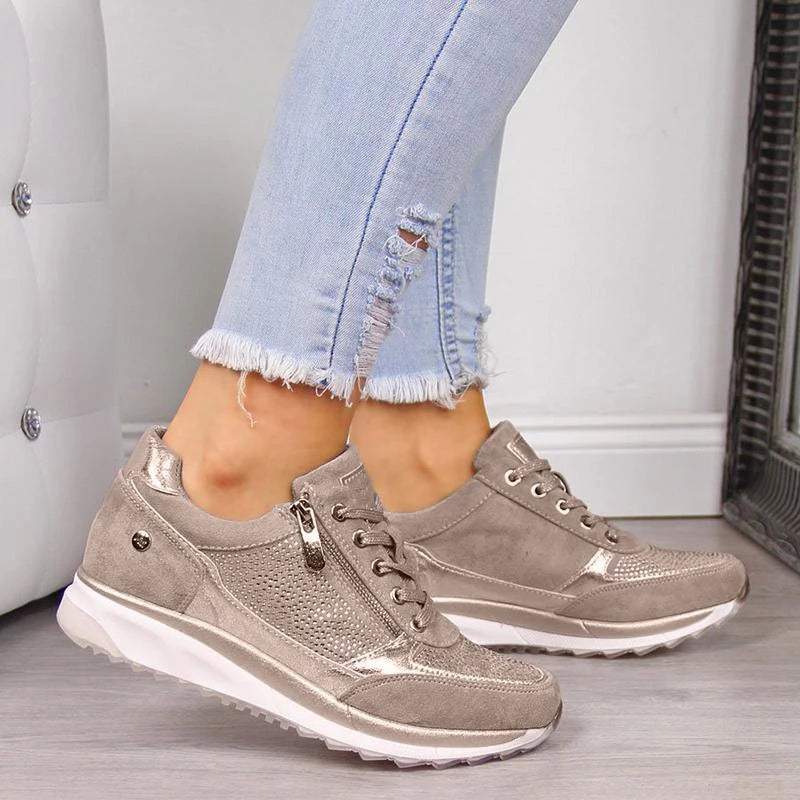 Women's comfort sneakers with orthopedic support, designed for balance & everyday walking. Features stylish zipper.