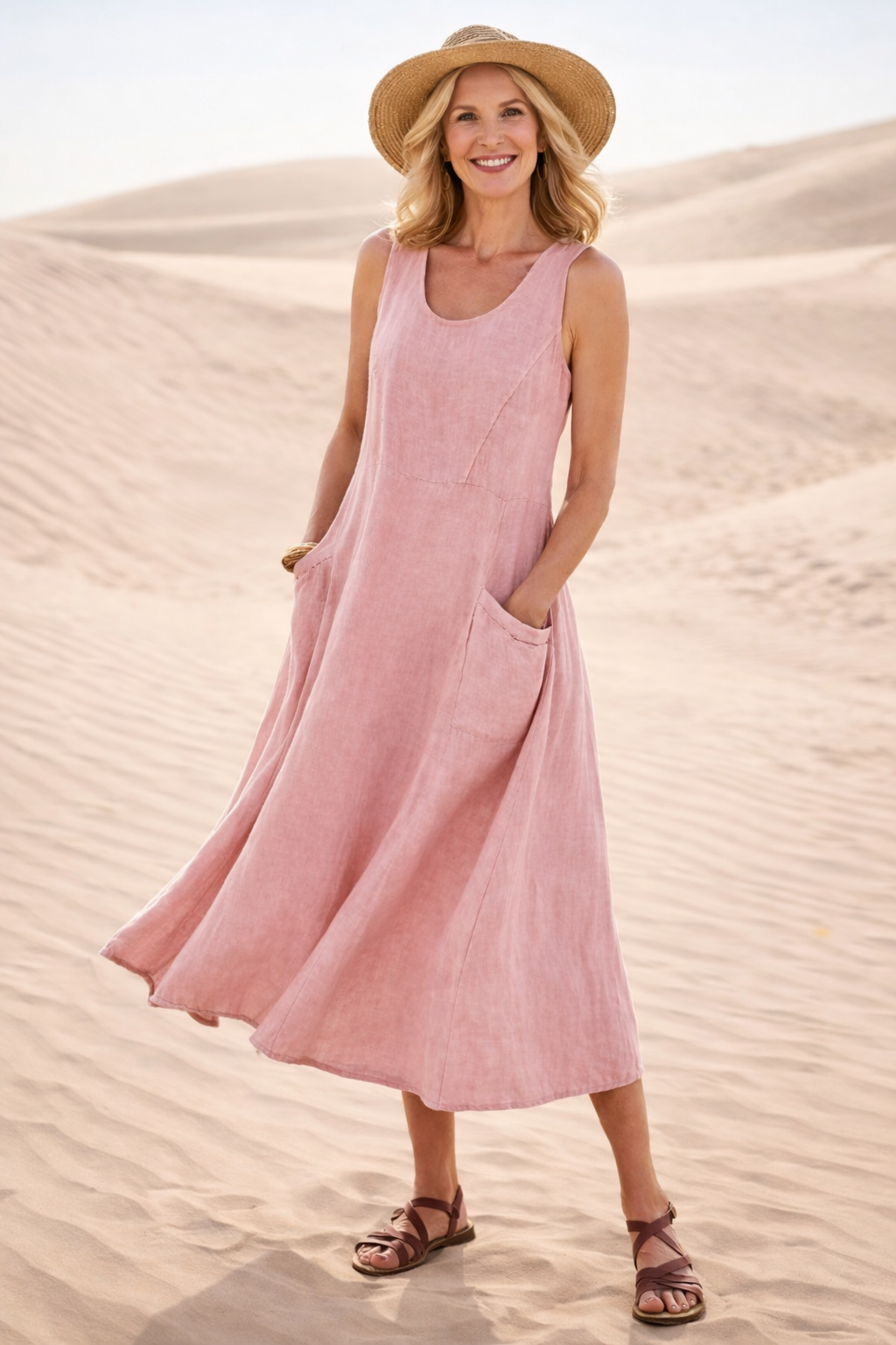 Women's comfortable A-line midi dress in soft fabric for effortless everyday style. Perfect for versatile wear.