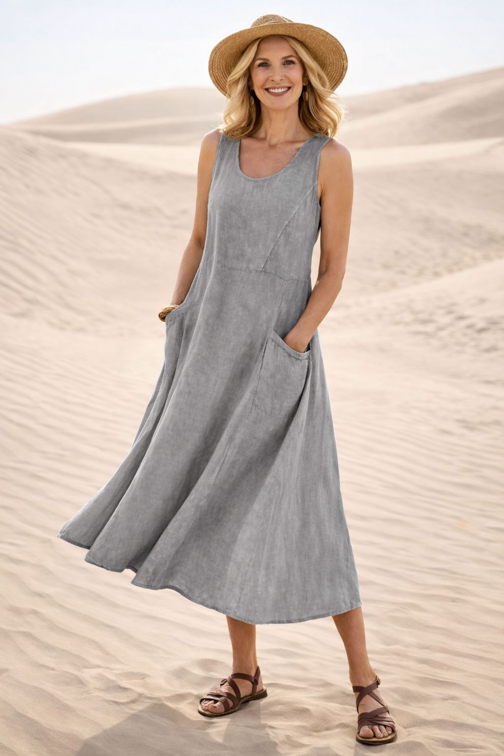 Comfortable women's midi dress with a flattering A-line silhouette, perfect for versatile everyday casual wear.