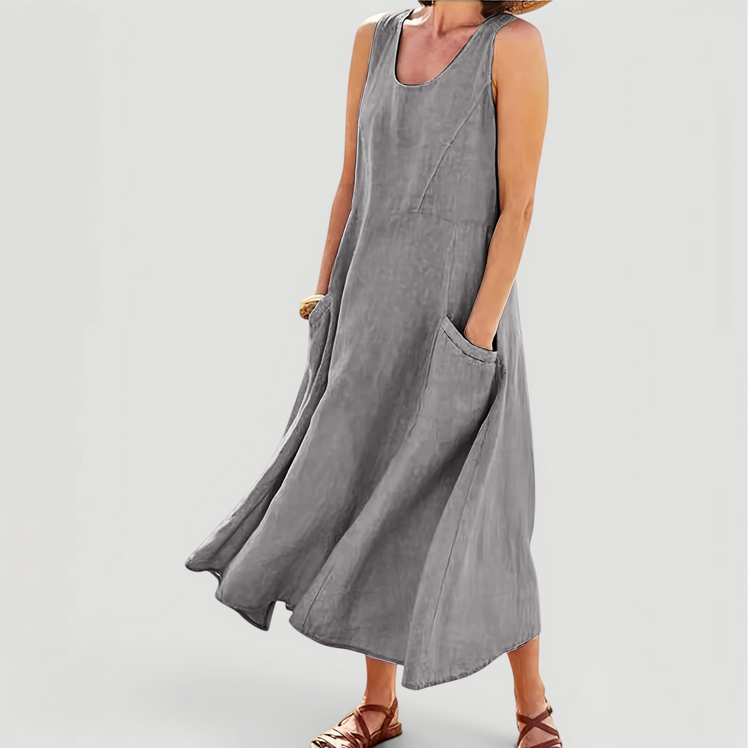Women's comfortable A-line midi summer dress with a relaxed fit, perfect for everyday casual wear.