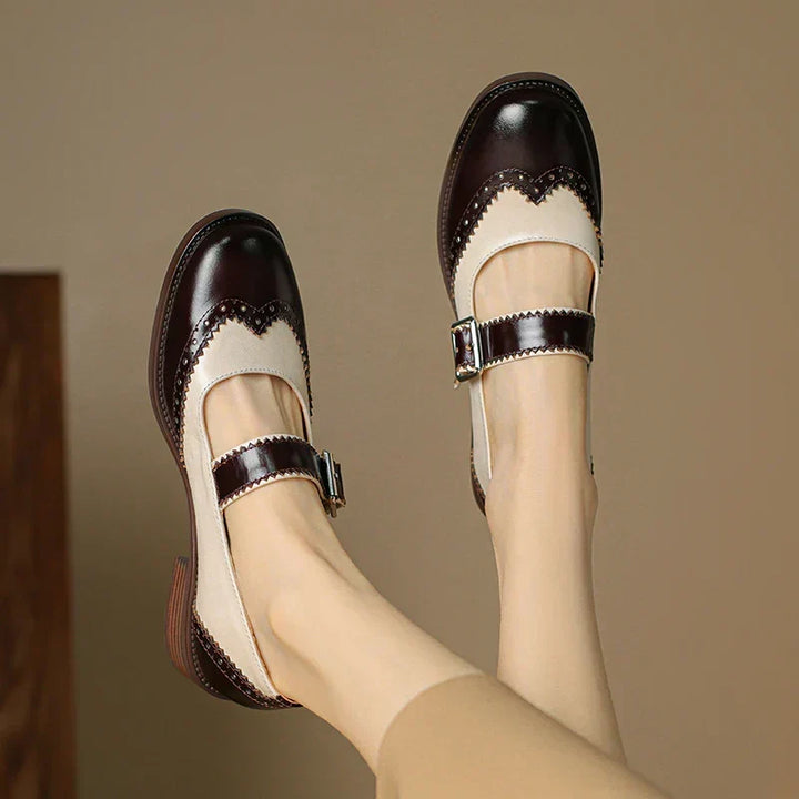 Comfortable brown leather Mary Janes, women's versatile flat shoes. Vintage style with buckle strap for daily wear.