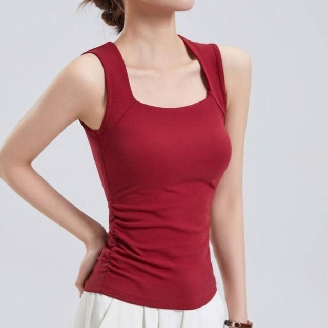 Women's comfortable built-in support tank top in black for everyday wear & layering. Soft sleeveless camisole.