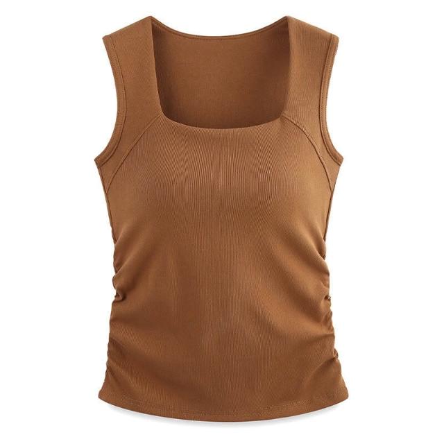 Back view of women's basic built-in support tank top, designed for comfortable everyday wear and smooth lines.