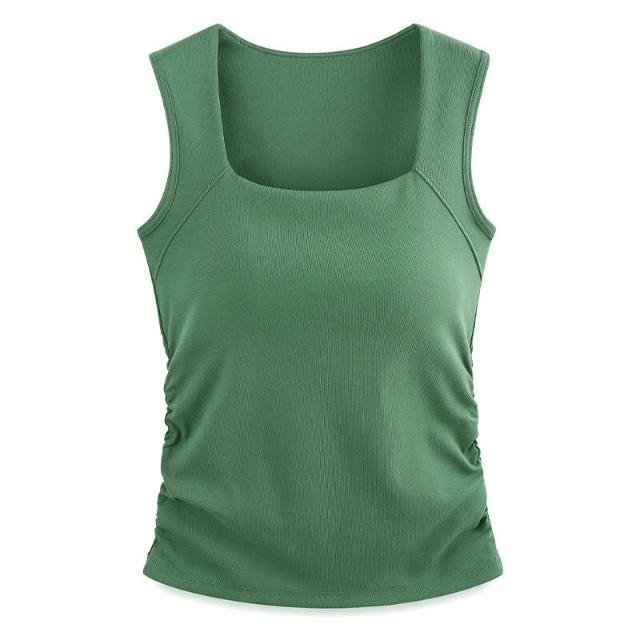 Sleek fit of a women's built-in support tank top, providing comfortable everyday wear and essential layering.