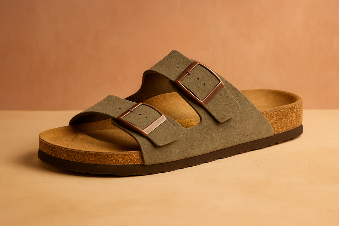 Comfortable casual women's double buckle slides. Essential summer footwear, easy slip-on open-toe sandals for daily wear.