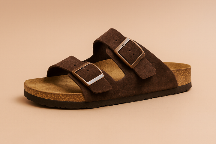 Stylish women's double buckle comfort slides, perfect casual open-toe sandals for summer everyday fashion footwear.
