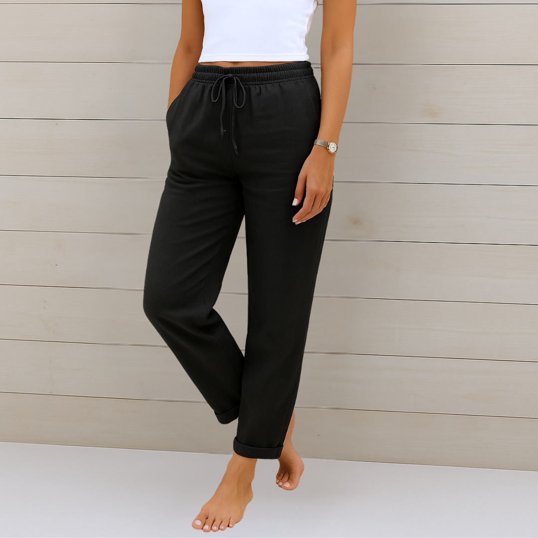 Women's soft comfort pants: elastic waist drawstring ankle trousers, great for relaxed style.