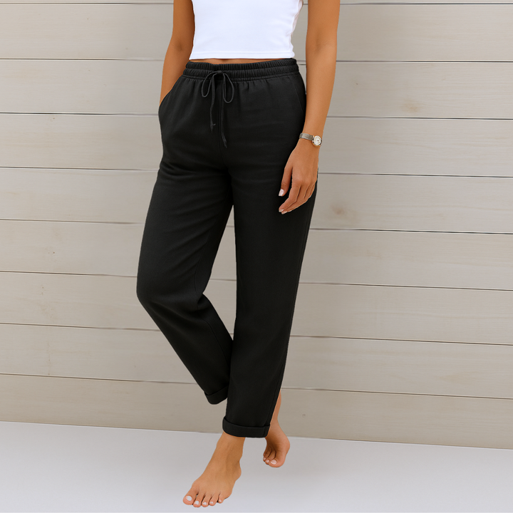 Women's soft comfort pants: elastic waist drawstring ankle trousers, great for relaxed style.