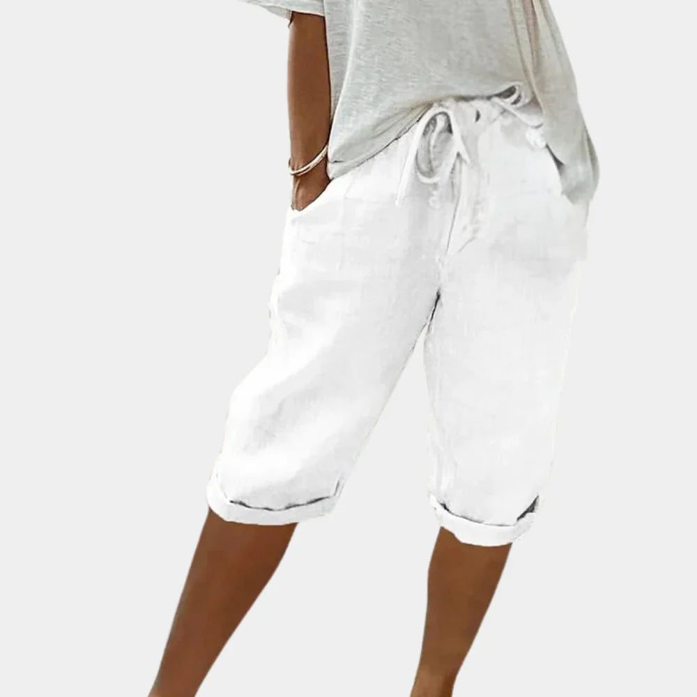 Comfortable women's summer shorts with an elastic waist, pockets & a versatile design for beach & casual wear.
