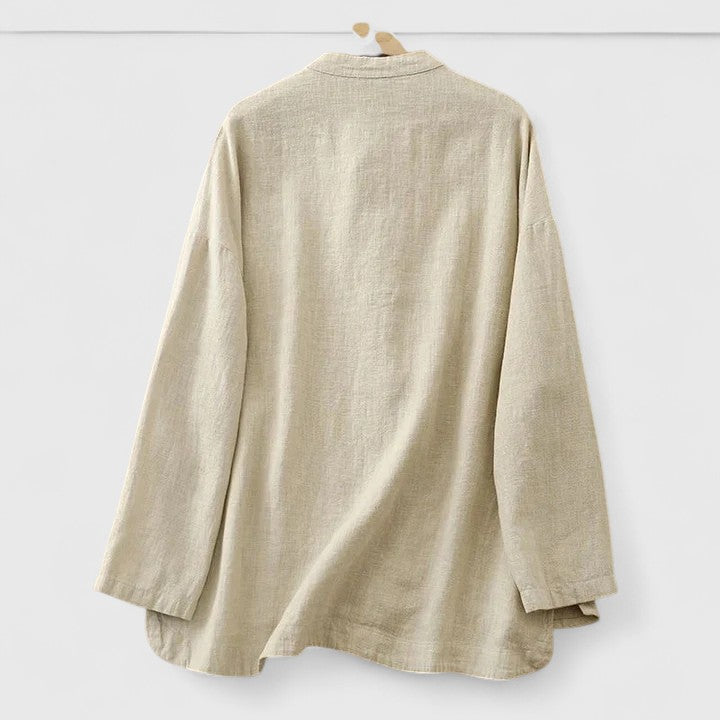 Women's comfortable everyday shirt with a relaxed fit, stylish knot detail, and practical patch pocket.