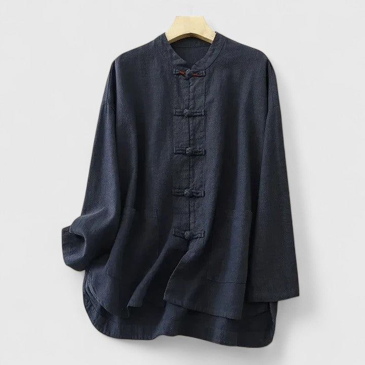 Soft women's casual blouse featuring a chic knot detail, patch pocket, and comfortable relaxed fit for daily wear.
