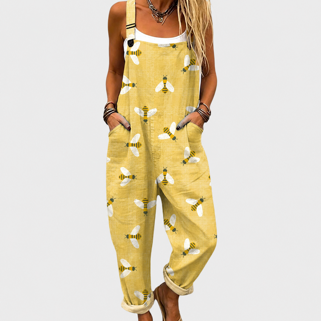 Women's comfortable floral printed wide-leg overalls with adjustable straps, perfect for summer casual wear.