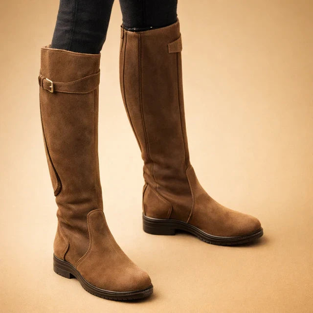 Stylish women's weatherproof high boots for fall/winter. Comfortable all-day outdoor walking footwear.