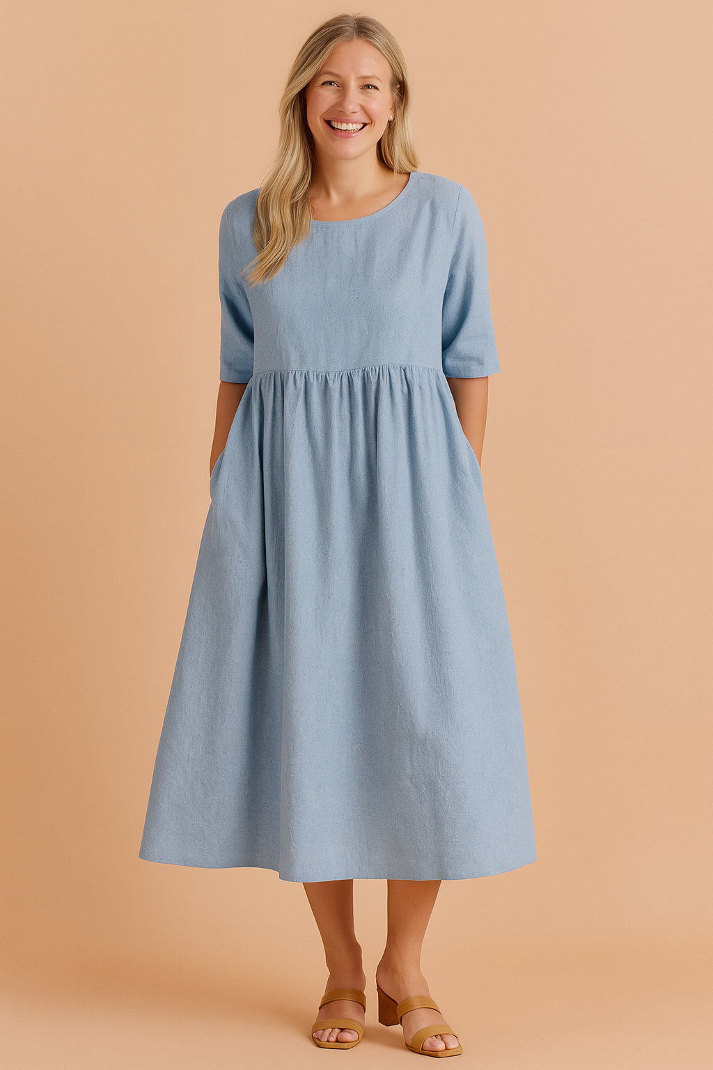 Versatile women's midi dress, super comfortable with half sleeves and pockets. Great for everyday casual style.