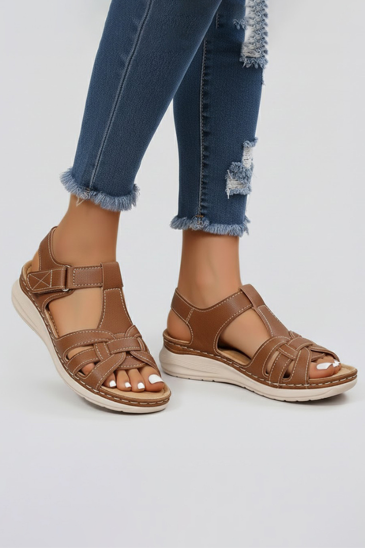 Dark brown open toe strap sandals for women, offering comfortable and versatile everyday summer style.