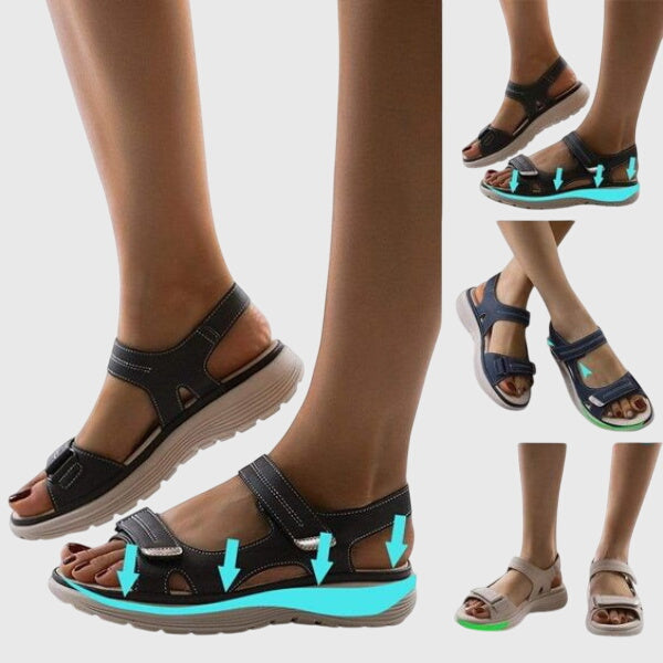 Women's comfortable orthopaedic sandals with arch support for long walks & summer activities.