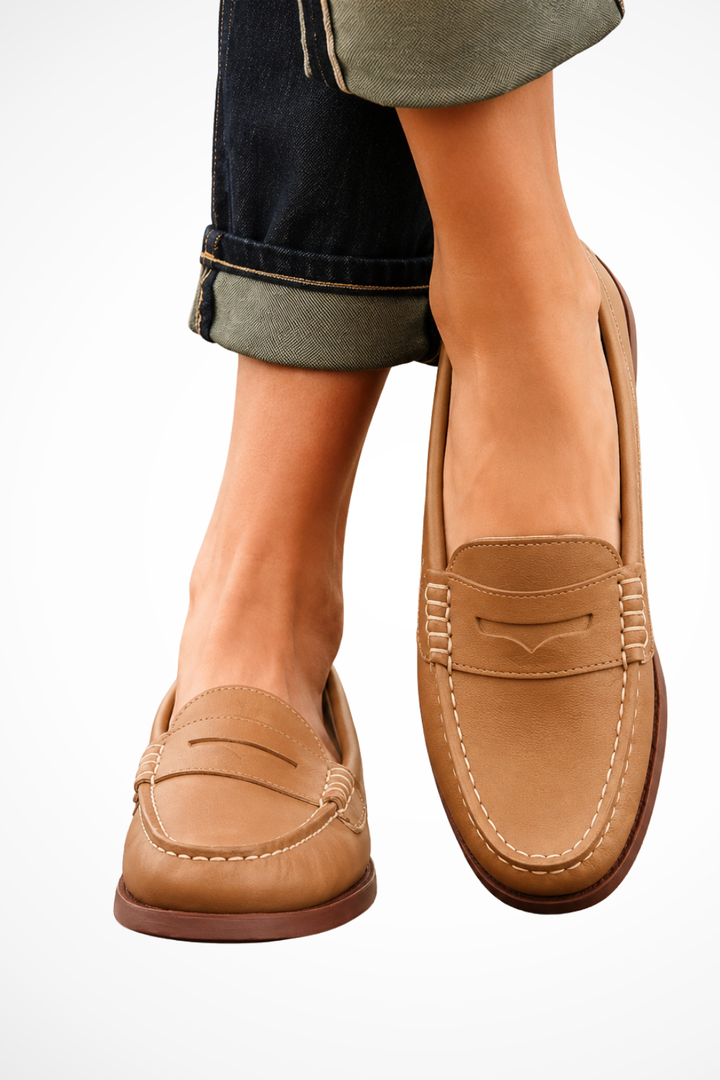 Orthopedic women's slip-on penny loafers, ideal casual footwear offering support & classic style.