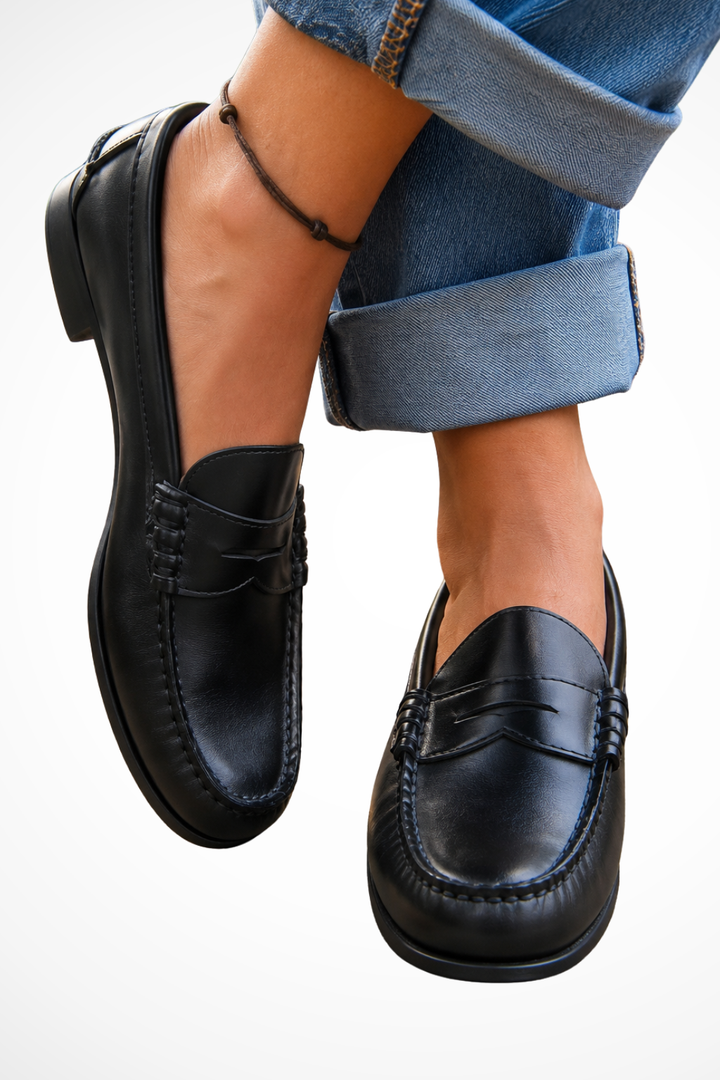 Comfortable women's classic penny loafers; orthopedic slip-on shoes perfect for daily casual wear.