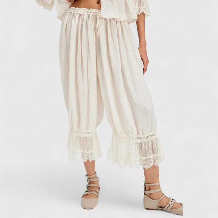 Everyday fashion women's trousers, comfortable and stylish with unique patchwork lace design, ladies pants.