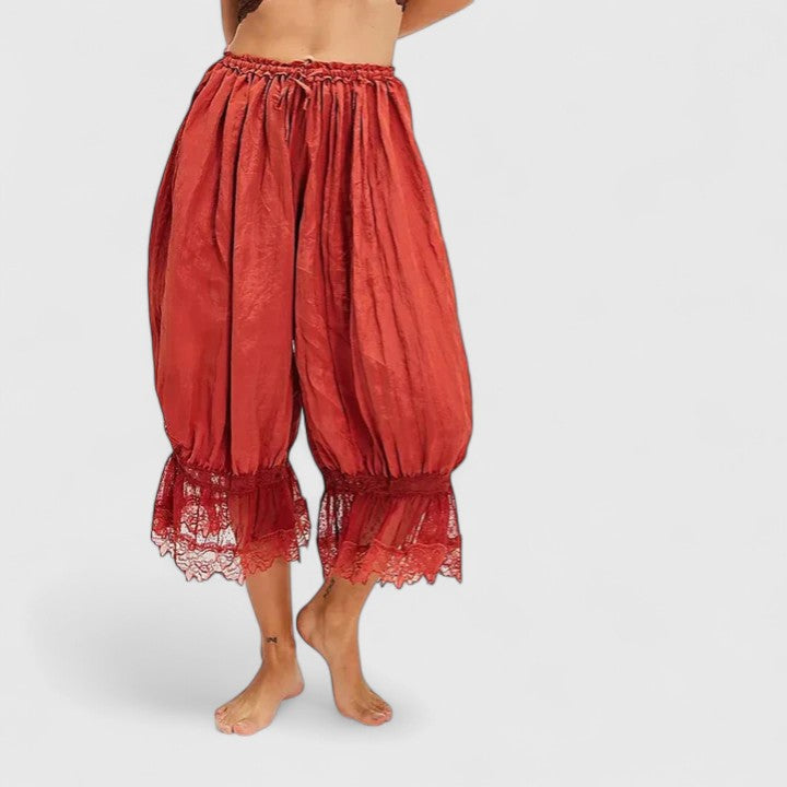 Versatile women's mid-rise trousers, comfortable loose fit, fashionable patchwork lace for any occasion.