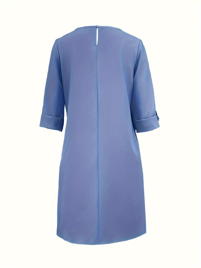 Everyday elegant women's midi dress featuring a comfortable round neck. Easy slip-on style.