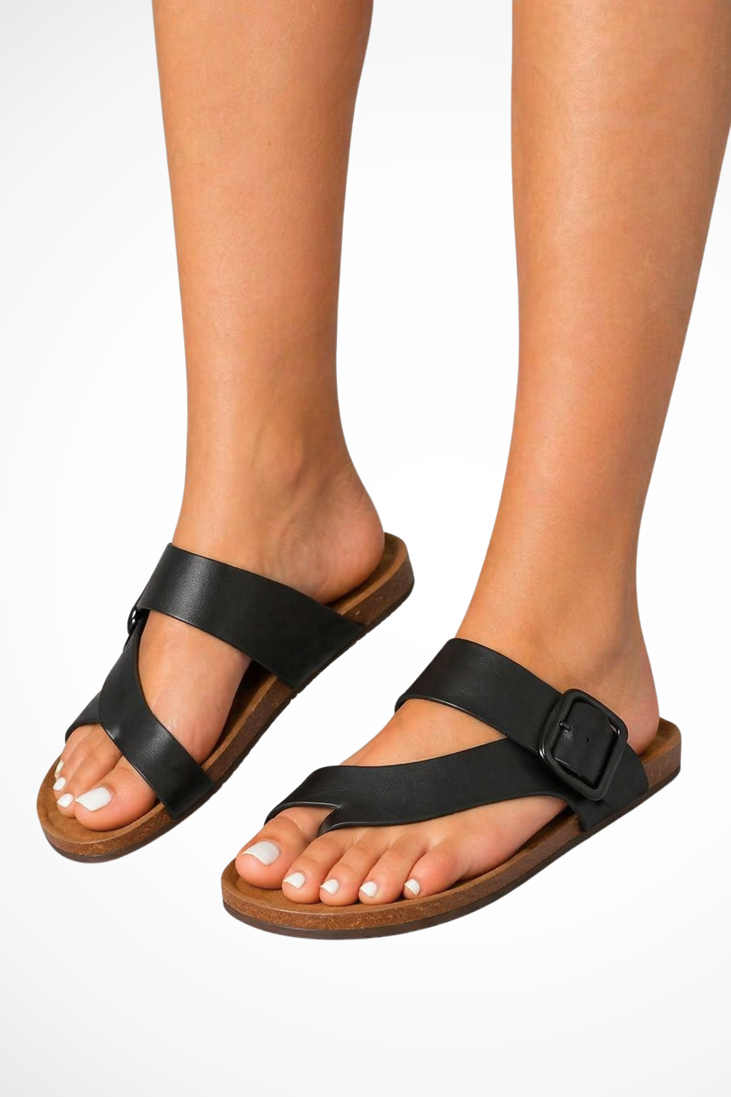Casual women's buckle toe loop sandals, offering a slip-on design for easy wear and style.