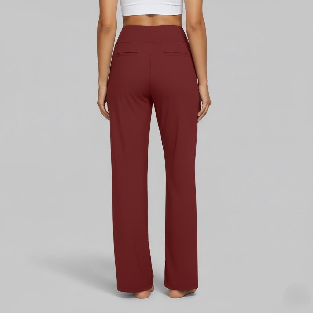 Beige comfortable stretch trousers for women, perfect for a relaxed yet polished everyday look.