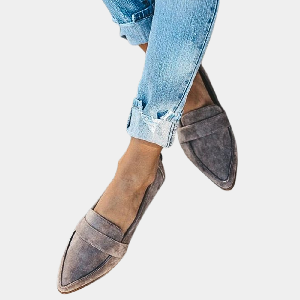 Women's comfortable suede-look slip-on loafers, perfect for everyday wear and casual chic style.