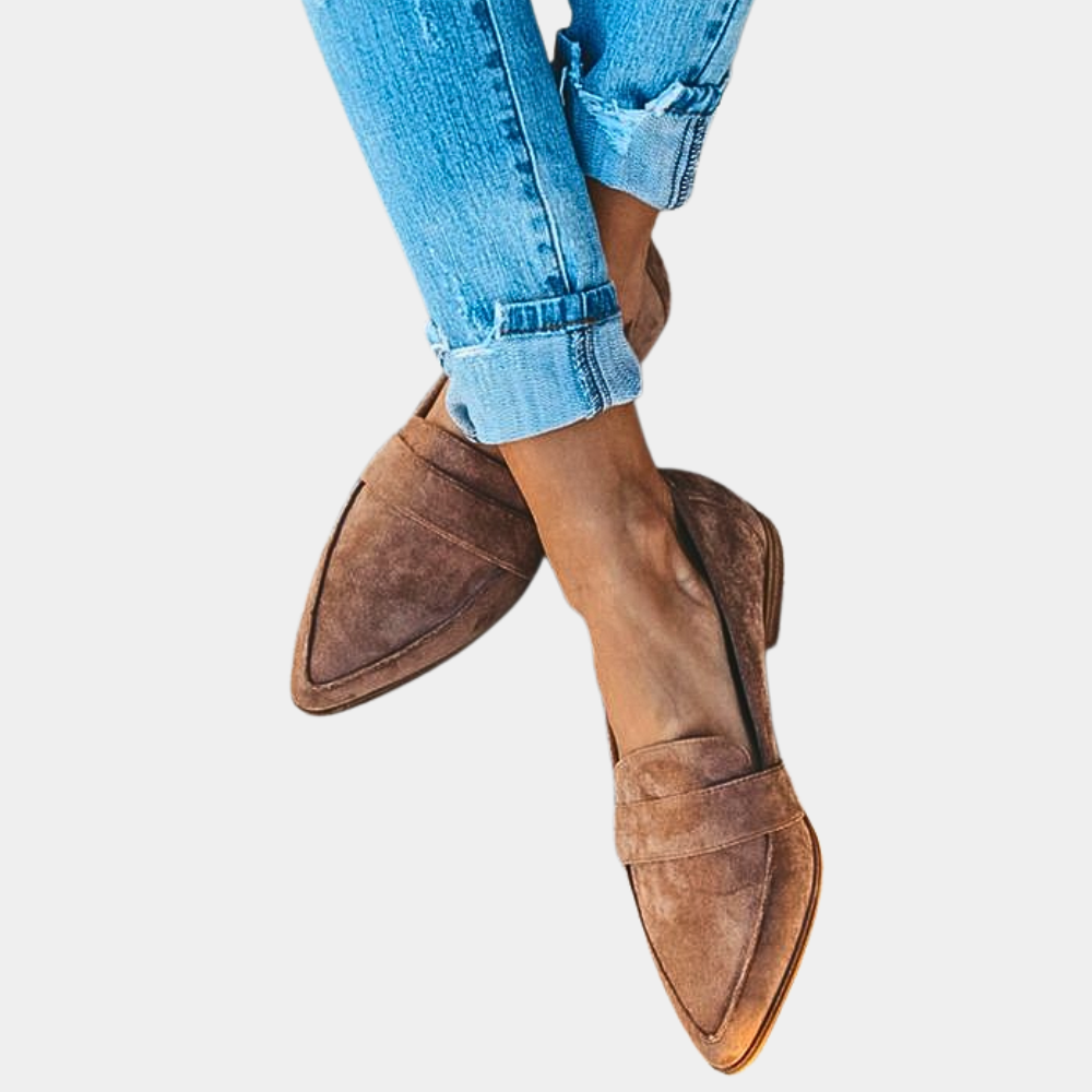 Stylish women's suede-look slip-on flats, offering versatile fashion and easy comfort for daily outfits.