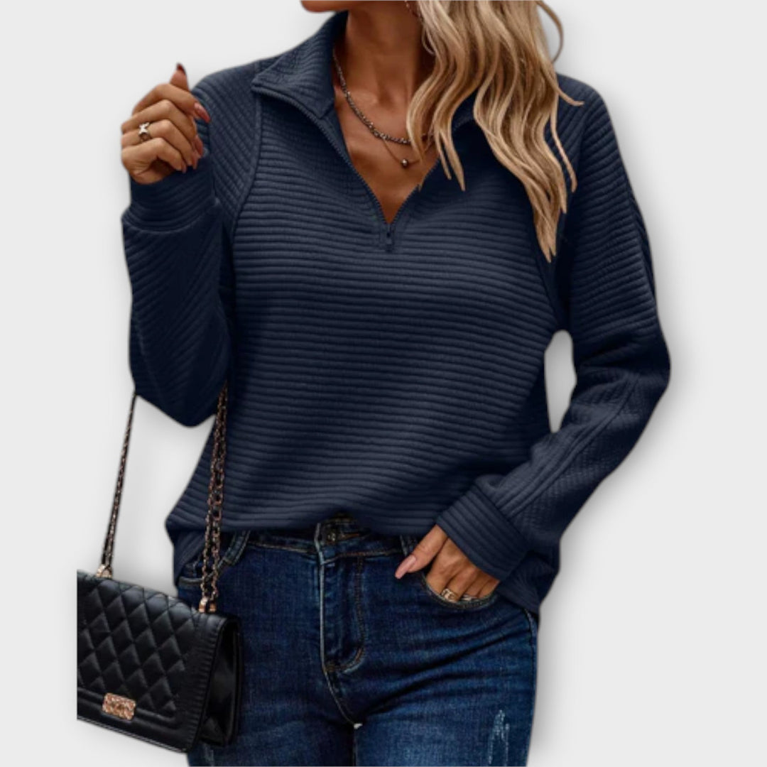 Casual women's V-neck jumper, a comfortable long sleeve knit pullover perfect for relaxed daily fashion.