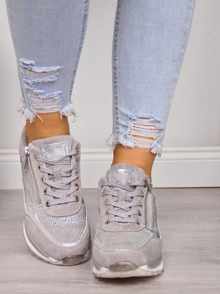 Stylish women's walking shoes with side zip, designed for comfort & easy on/off during travel.