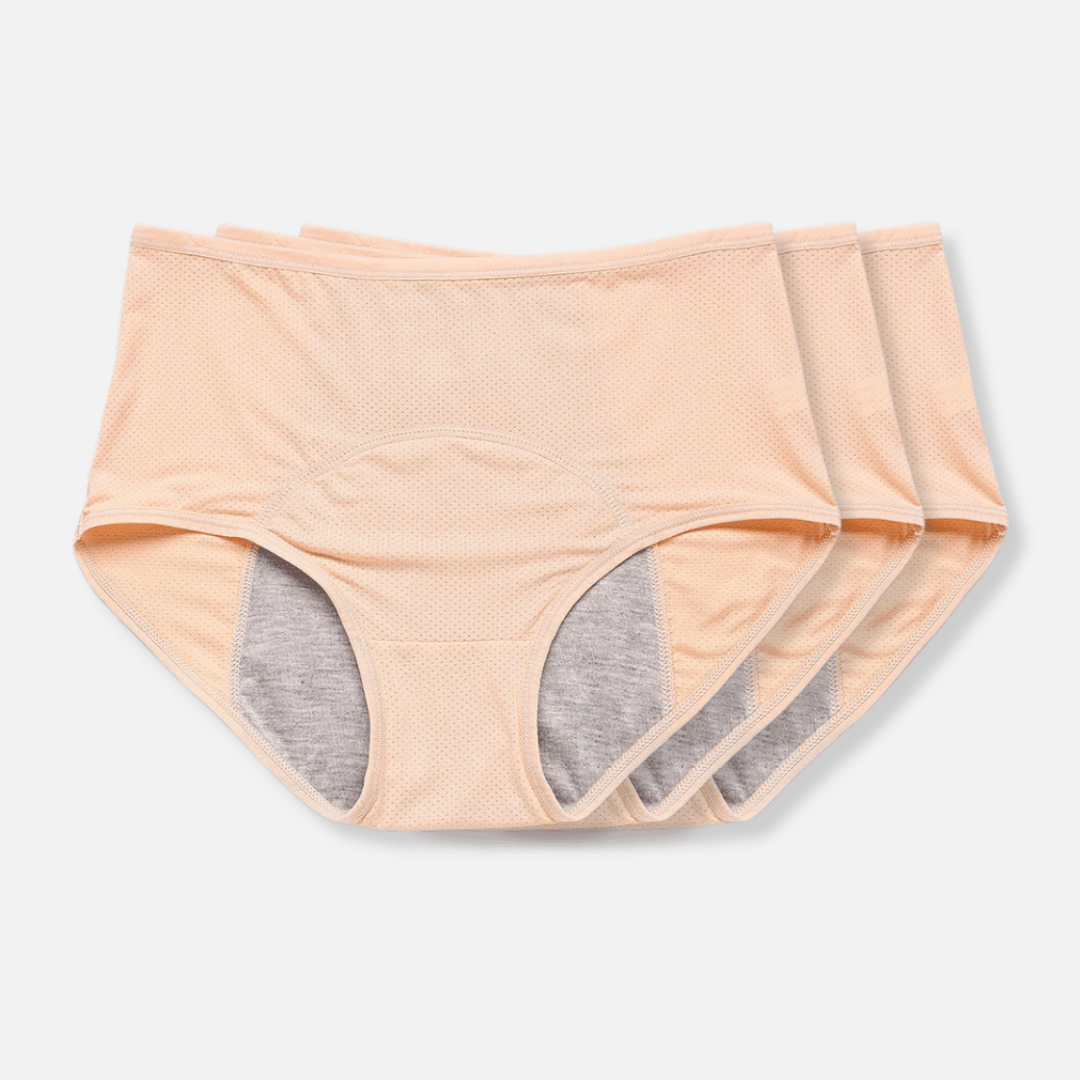 Multi-pack ComfortFlow women's reusable protective briefs, leak-resistant, washable, everyday comfort.