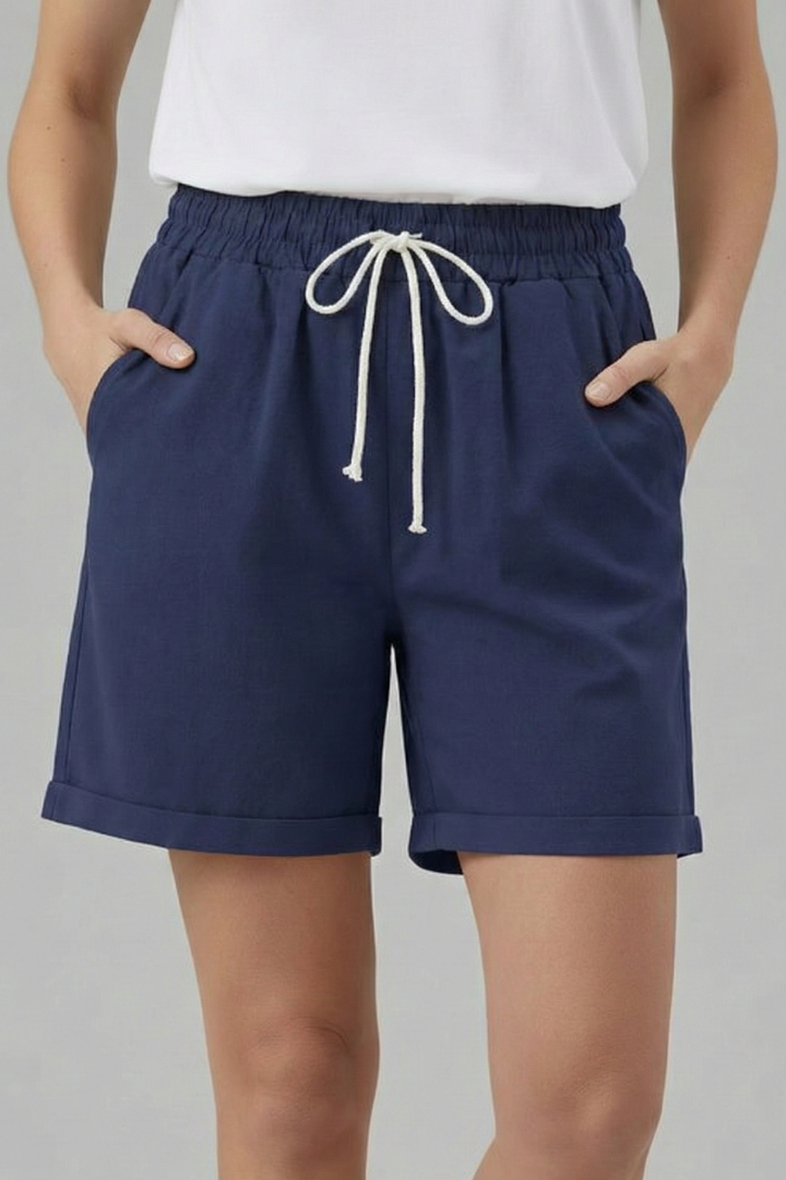 Women's comfortable summer drawstring shorts with side pockets, perfect for a relaxed look.