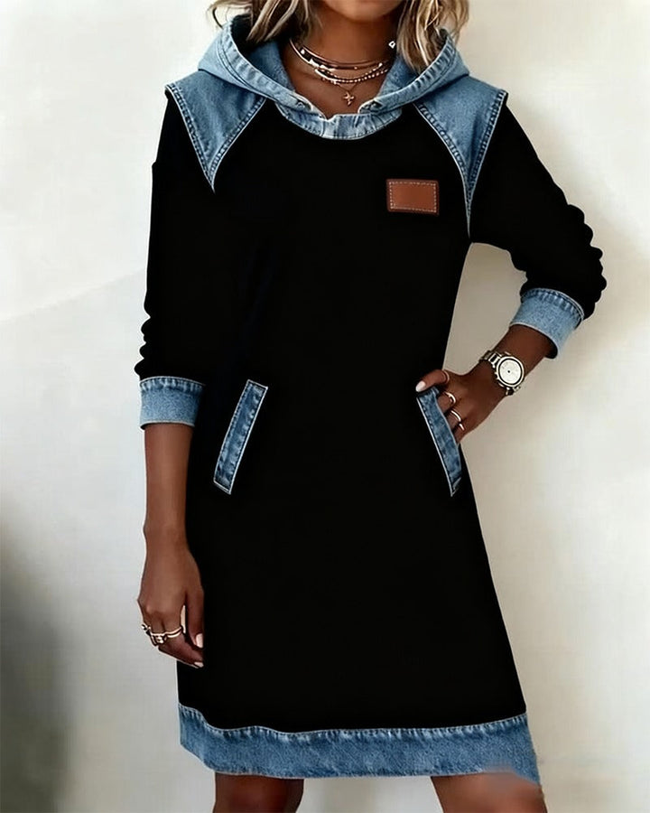 Women's comfy hooded casual dress, perfect for everyday wear & relaxed fit.