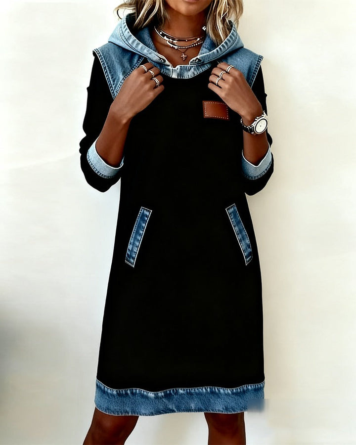 Modern women's hooded casual dress. Chic and comfortable everyday wear with a relaxed fit.