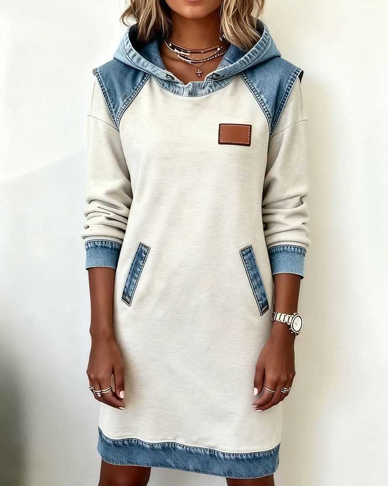 Comfortable women's long sleeve hooded dress. Chic casual style, perfect for everyday and relaxed wear.