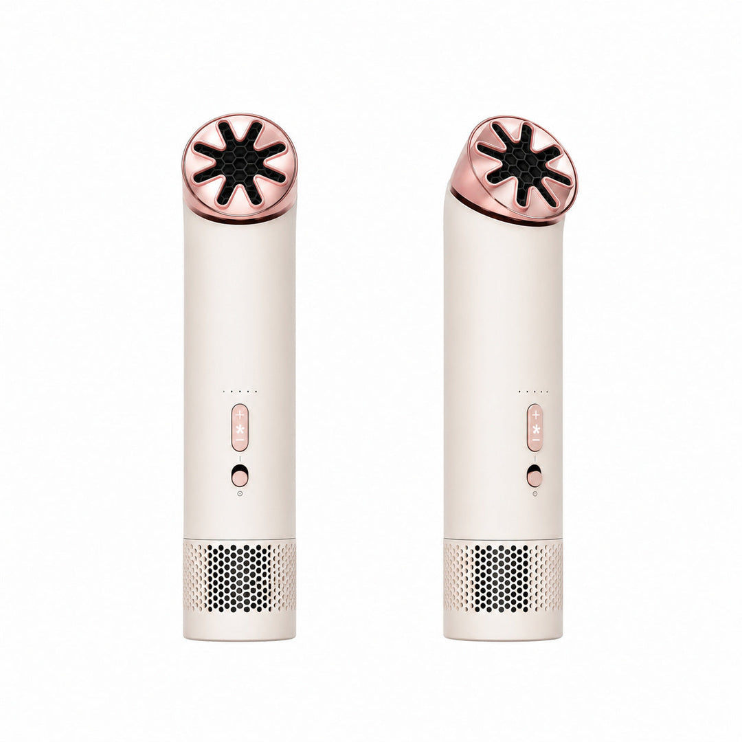 Rechargeable cordless travel hair dryer for women. Includes diffuser for gentle drying & frizz control. Portable styling.