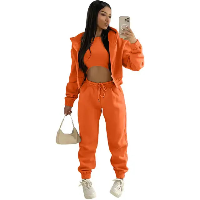 Soft knit women's loungewear. Matching hoodie, bralette, and joggers for cozy moments.