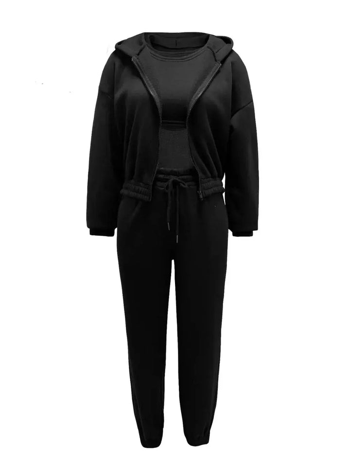 Matching women's hoodie, bralette & joggers set. Perfect casual outfit for a relaxed, stylish look.