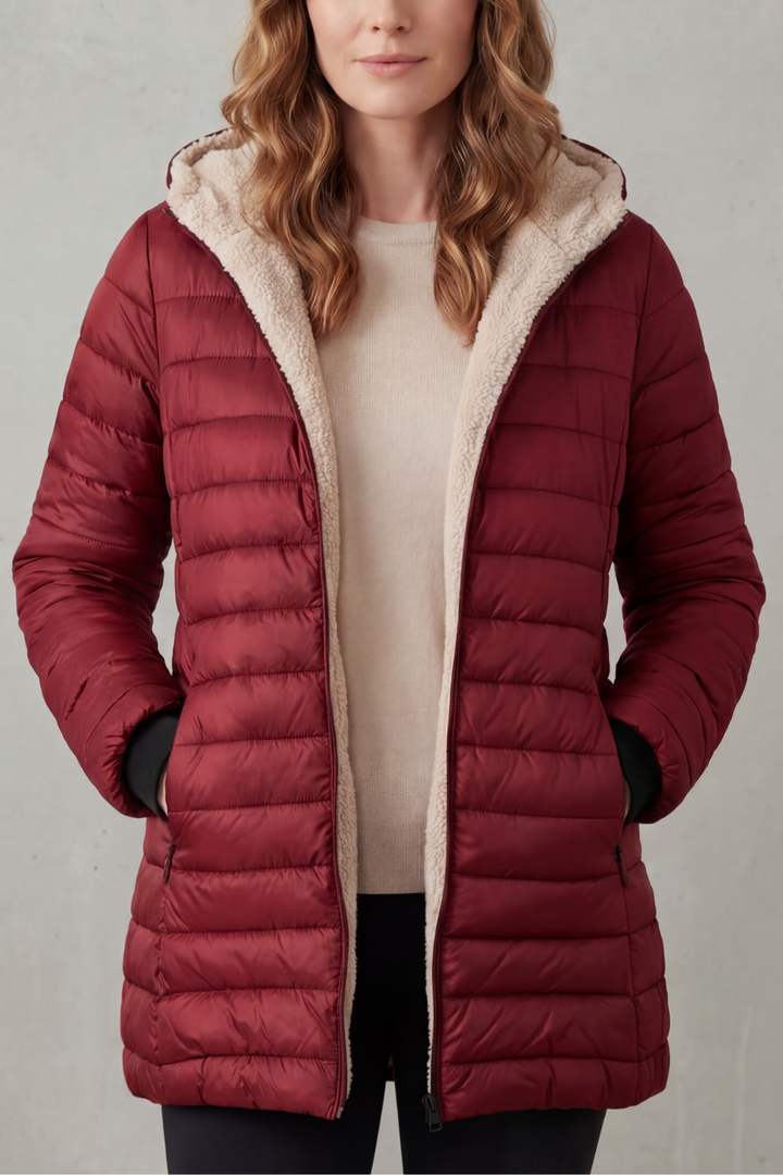 Dark green women's cozy hooded winter jacket, perfect for warmth and everyday wear.