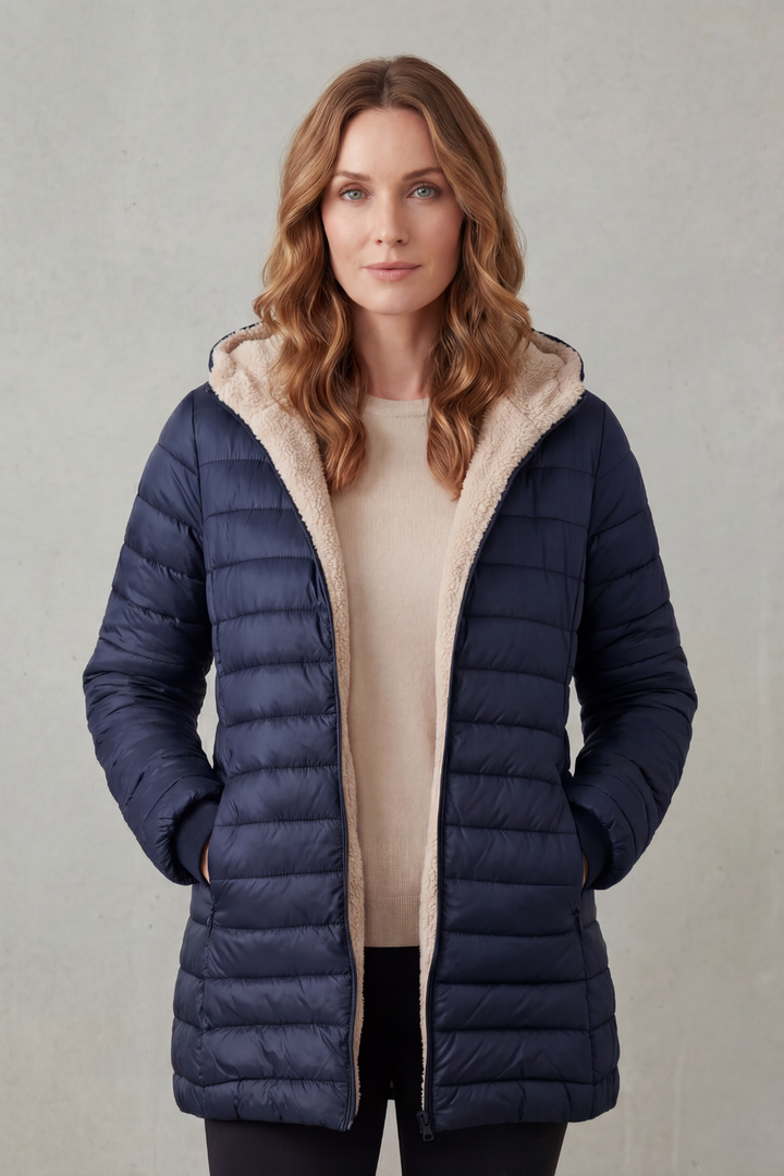 Women's warm hooded winter jacket, ideal everyday outerwear for cold weather comfort.