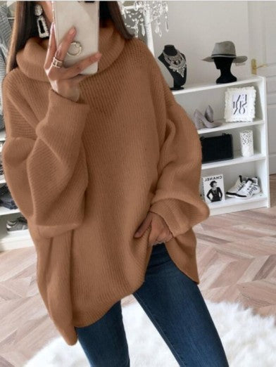 Women's cozy cable knit turtleneck sweater in a warm, stylish design for winter and fall fashion.
