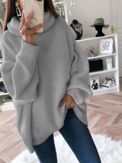 Stylish women's long-sleeve cable knit turtleneck sweater, perfect for casual or office winter wear.