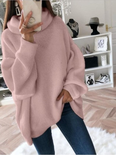 Warm women's cable knit turtleneck sweater featuring a cozy texture, ideal for chilly winter days.