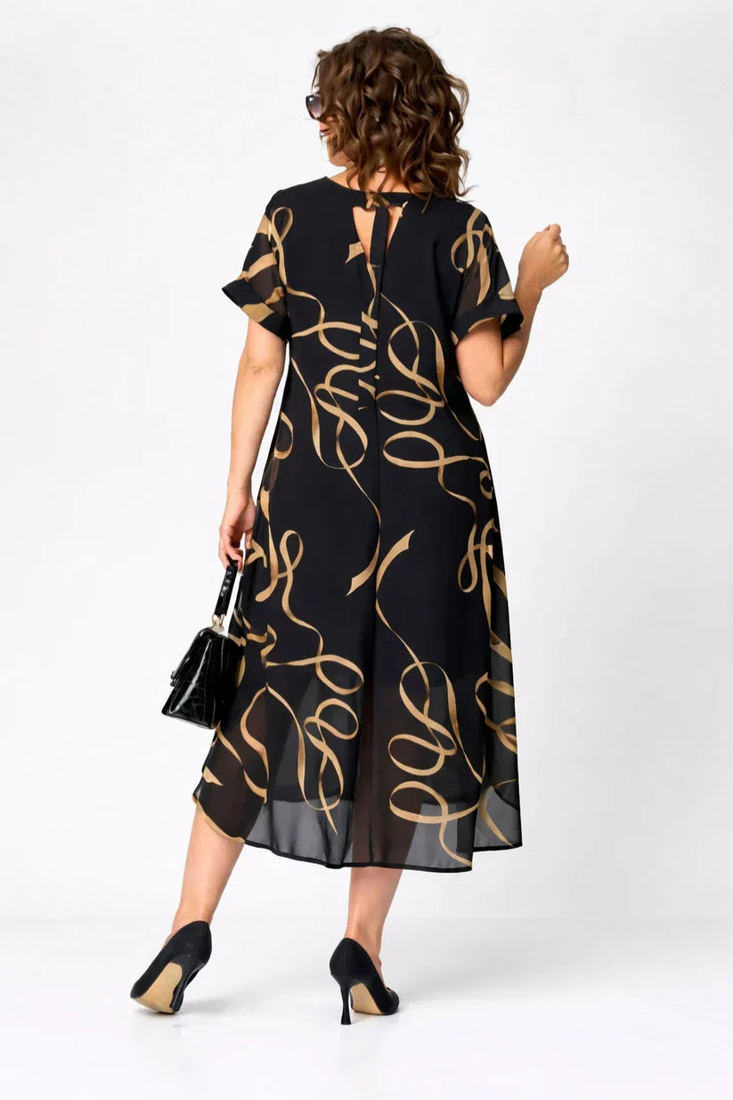 Fall/winter women's cozy midi dress, elegant long sleeve design with a v-neck for comfortable style.