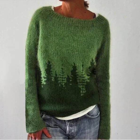 Comfortable Fair Isle patterned women's sweater with a classic crew neck. Long sleeve knit top for everyday style.